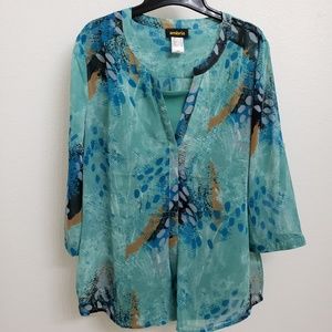 Ambria Sheer Blouse with Tank Blue/Green Size 10